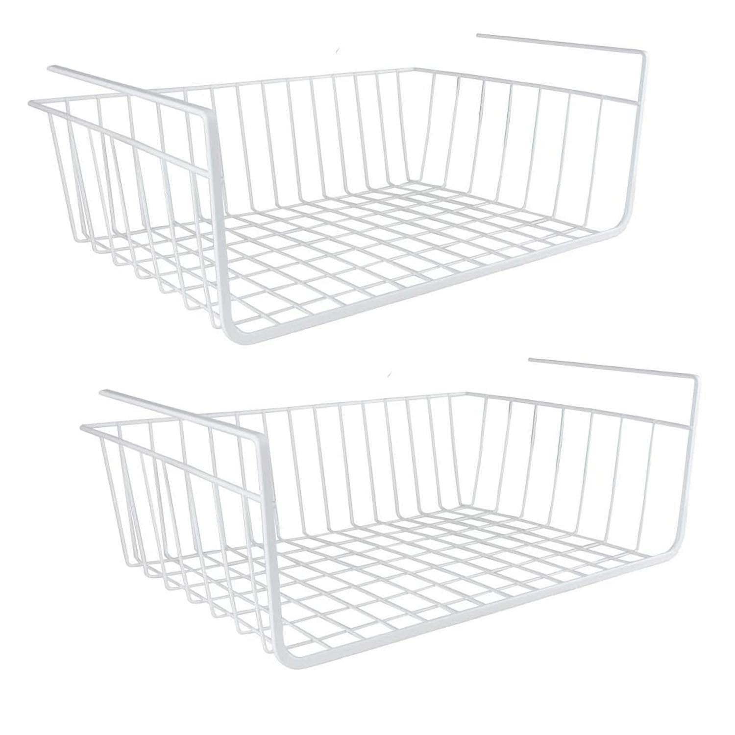 Livhome White 2Pc Under Shelf Storage Basket, Hanging Storage Baskets, Pantry Closet Organizer, Bathroom Shelf Basket, Under Desk Storage, Cabinet Cupboard Organizer For Home (White)