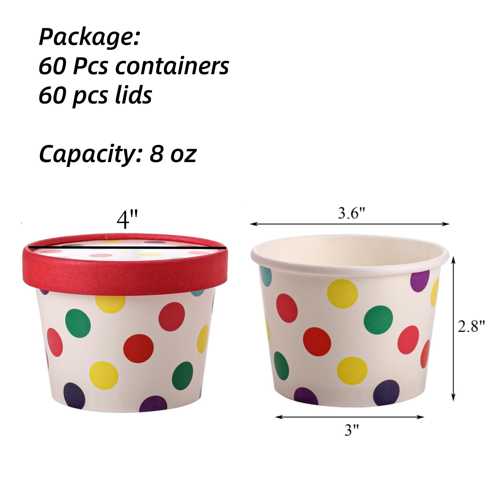 Dicunoy Paquete de 60 vasos de papel para helado de 8 onzas con tapas, cuencos desechables para postre de Sundae, recipientes de yogur congelado, suministros de fiesta para alimentos fríos y calientes