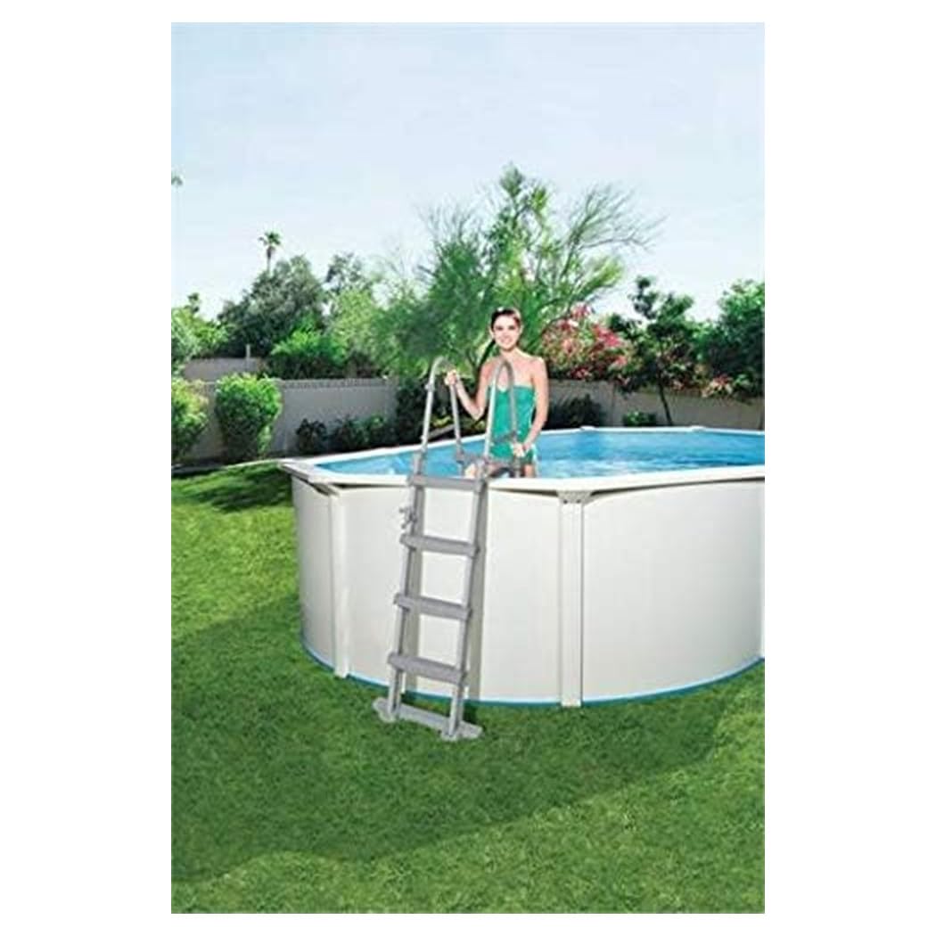 Trade Shop - Scaletta di Sicurezza per Piscine 122cm con Gradini in Plastica Telaio in Metallo 58331 -