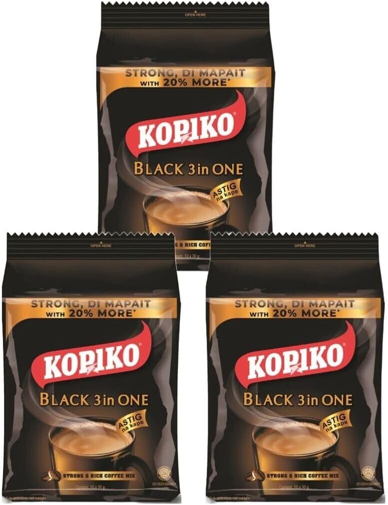 Kopiko Black 3 In One Strong & Rich Instant Coffee Mix 300g (3 Packs with total 30 Sachets) HALAL
