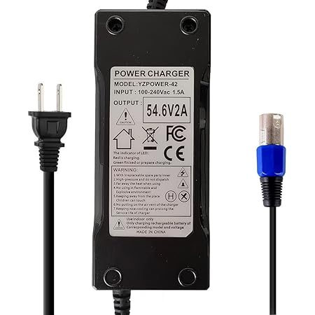 Abakoo 42V 2A Lithium Battery Charger - 3-Prong Inline Connector Power Supply