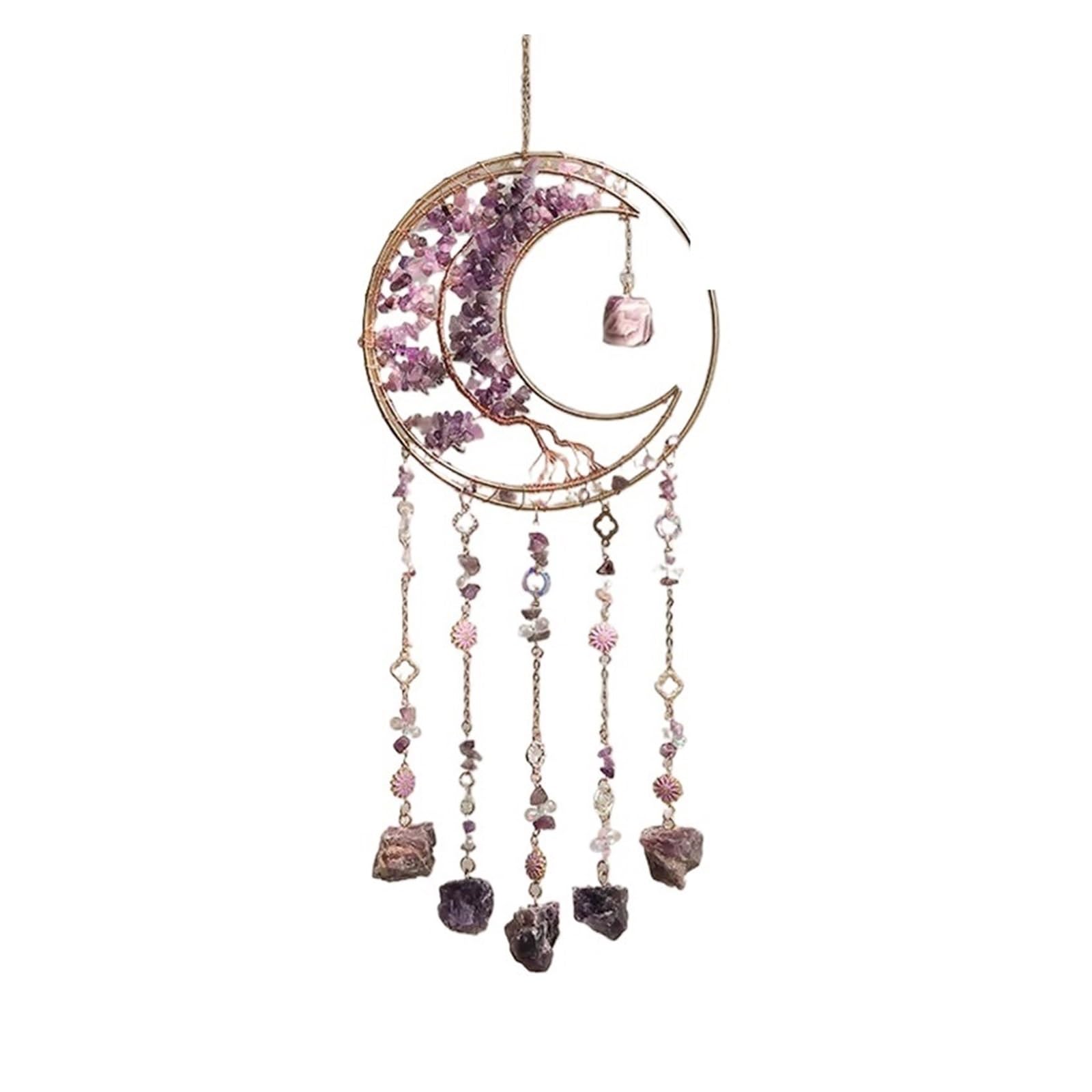 Crystal Sun Catcher Natural Stone Gems Agate Quartz Amethyst Citrine Suncatcher Moon Dream Catchers Hanging Home Decor Gift For Bedrooms(Color4)
