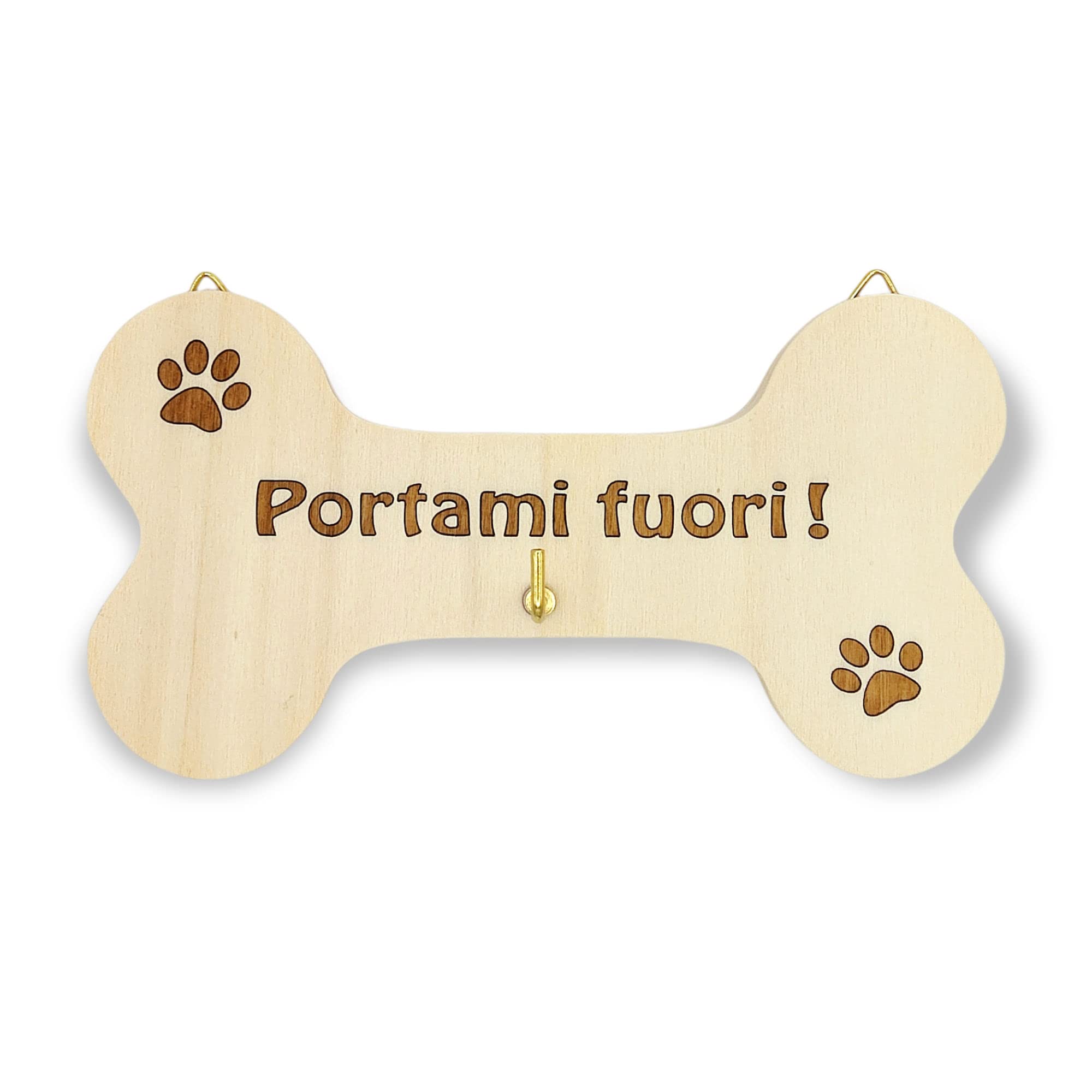 Porta guinzaglio per cani in legno Appendi pettorina o collare cane taglia piccola da parete Portaguinzaglio da muro a forma di osso con incisione laser (2-Portami-Fuori)