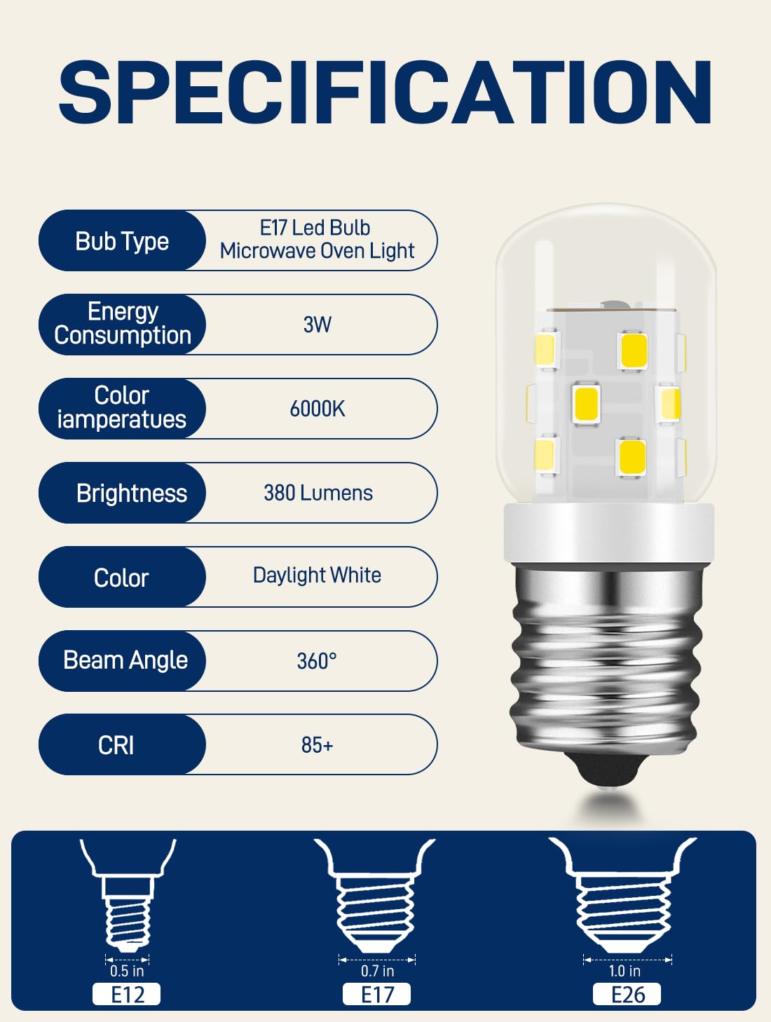 LED 8206232A Mikrowellen-Glühbirne (2er-Pack) E17 LED-Glühbirnen Ersatz 8206232A Whrilpool Mikrowelle 40 W Glühbirne – 360 lm Tageslichtweiß 6000 K für Kühlschrank, Herd Dunstabzugshaube