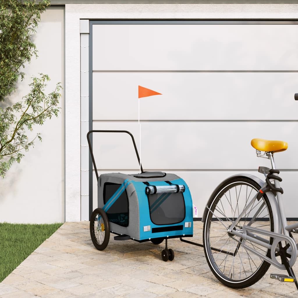 Gecheer Iron-Frame Pet Bike Trailer: Oxford, Durable, Comfortable, Safe, Blue/Grey Model93904