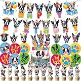 ADIANZI Boston Terrier Party Decorations Boston Terrier Birthday Banner Hanging Swirls Birthday Cake Topper Balloons Cupcake Toppers Boston Terrier Birthday Party Supplies With Different Dog Faces