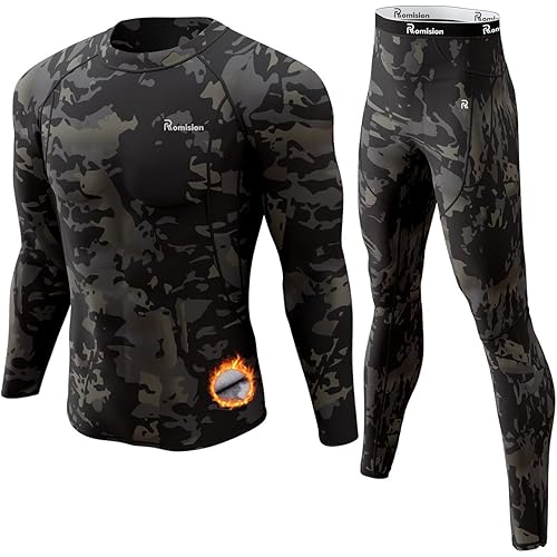 romision Thermal Underwear for Men Long Johns Fleece Lined Hunting Gear Bottom Top Set Base Layer for Cold Weather Gift