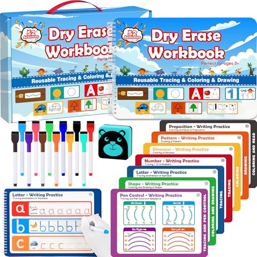RichBoy Dry Erase Workbooks, Activity Books with Tracing, Coloring, Drawing and More, All-in-one Reusable Handwriting Practice, Preschool Learning Activities, Educational Toys for Kids Ages 3-5