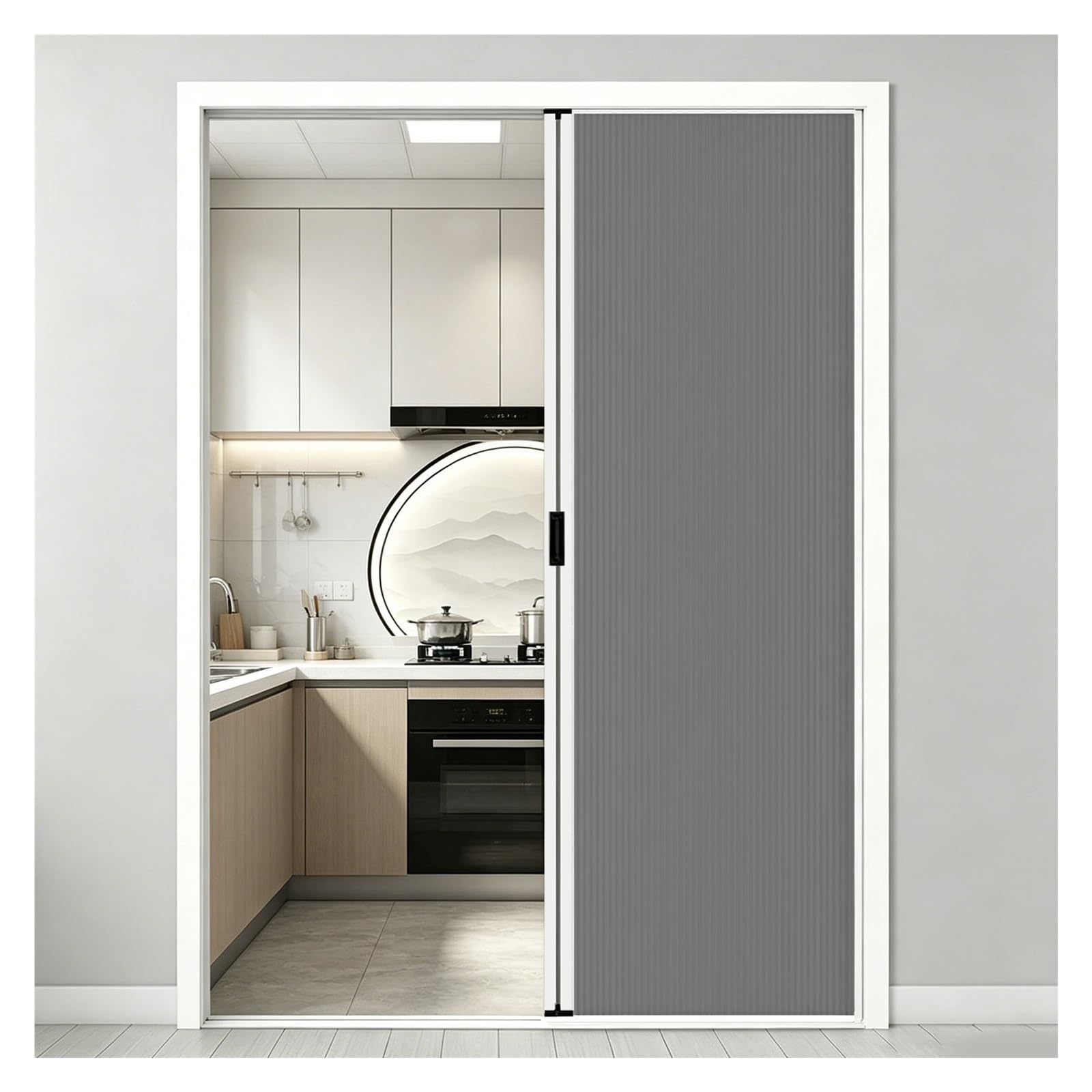 Kitchen Accordion Door Aluminum Frame, No Drill Installation Privacy Foldable Door with Lock, Space Saving for Bathroom Bedroom Closet Pantry Living Room(Gray,100x200cm(39"x79"))