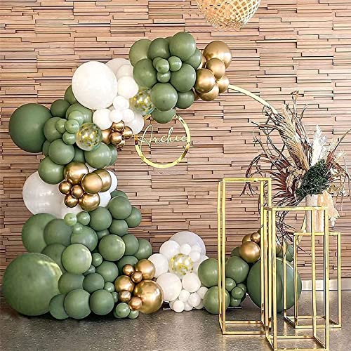 Image of CANREVEL 125pcs Sage Green Balloon Garland Arch Kit White Gold Confetti Balloons Retro Green Latex Balloon for Birthday Party Baby Shower Wedding Christmas Holiday Balloon Jungle Decorations