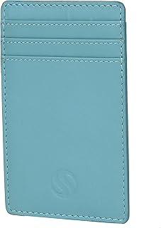 Minimalist Slim Credit Card Holder Genuine Leather Wallets RFID Blocking for Men and Women Travel Friendly Credit Cards and Cash Holder Wallets Premium Aqua Colour Wallet
