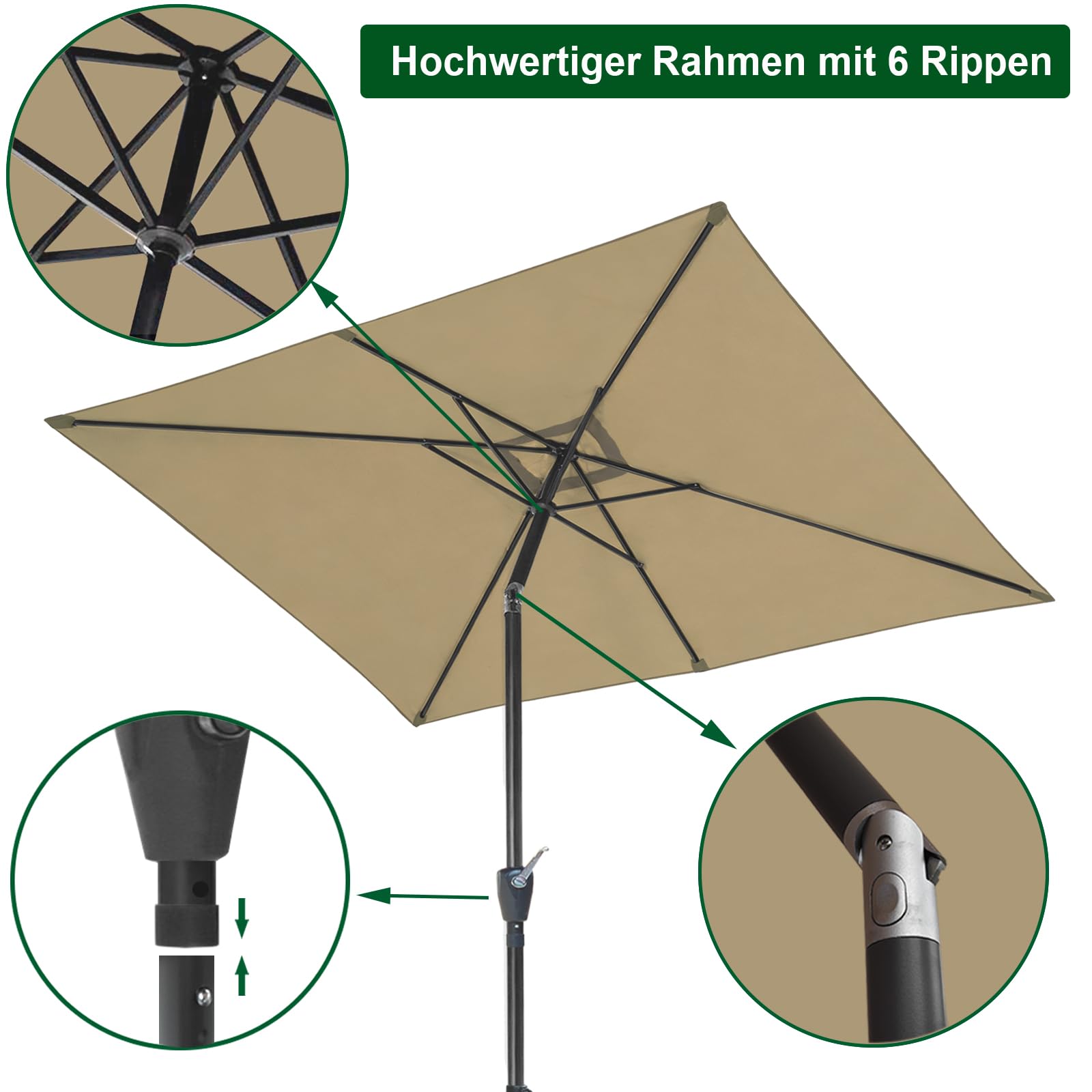 RANSENERS Parasol Rectangulaire 200 x 300 cm pour Jardin, Terrasse, Café