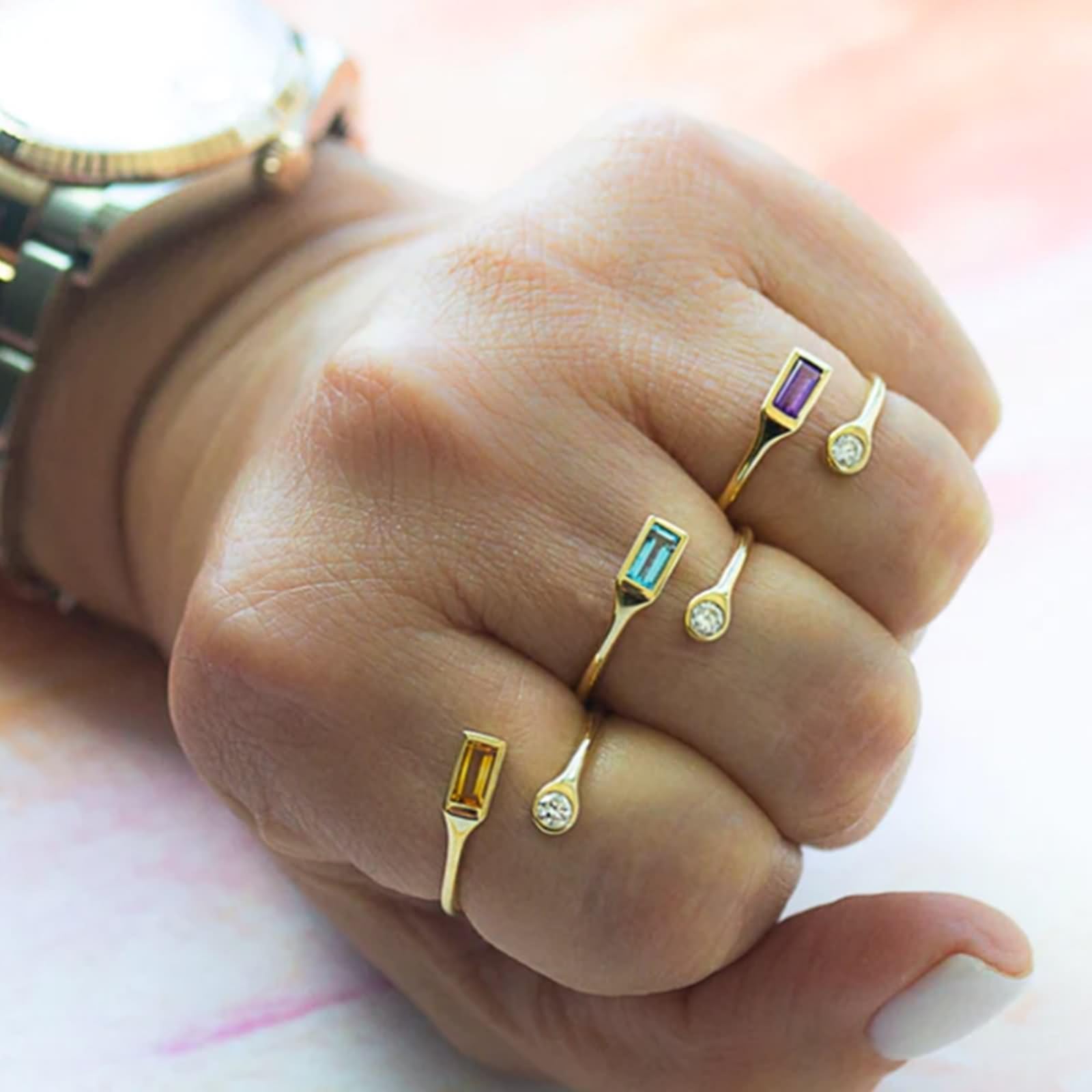 Promise pierścionek dla najlepszej przyjaciółki, pierścionek Promise dla kobiet, vintage, otwarty pierścień, regulowany, z niebieskim szlifem prostokątnym, topaz, żółte złoto