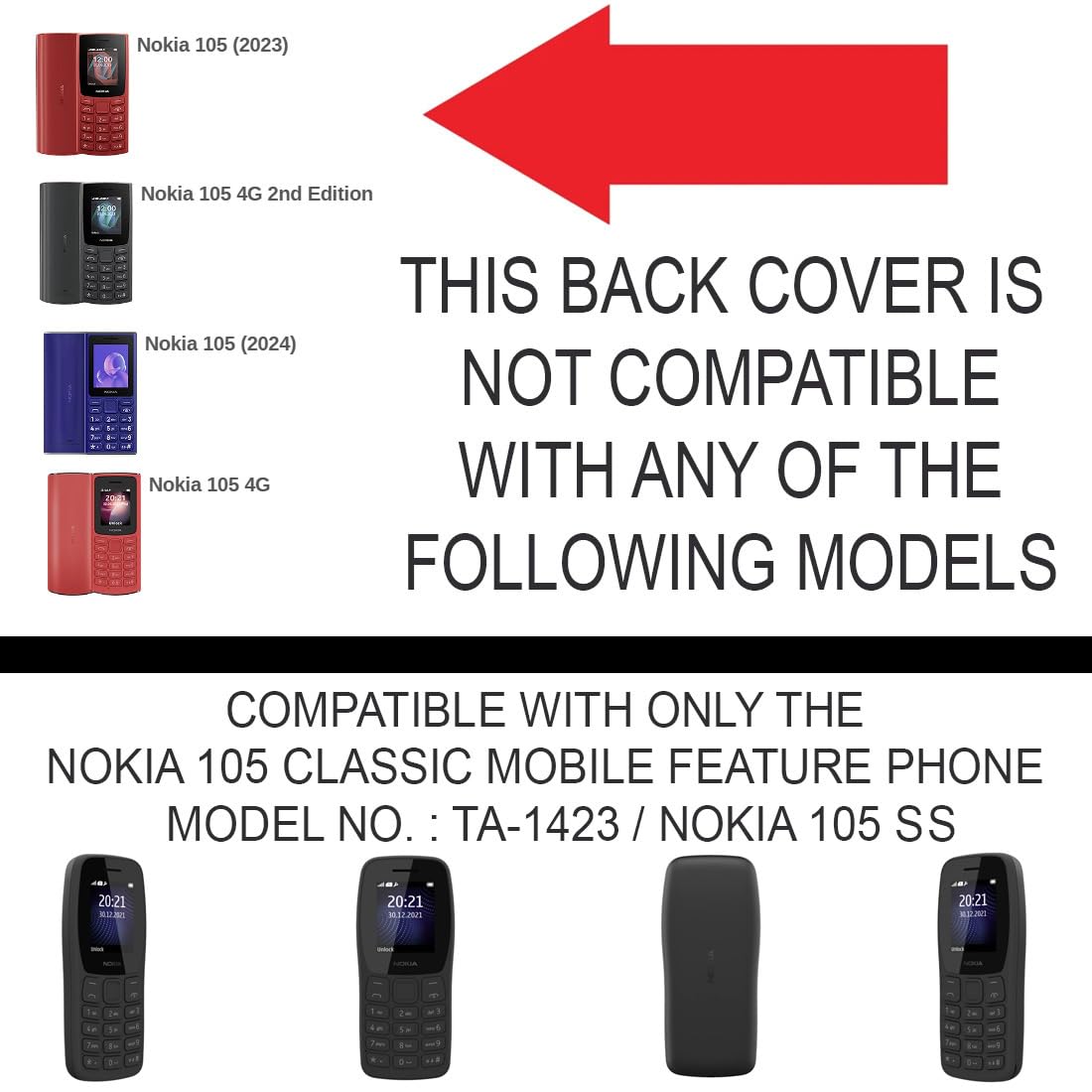 ZAOMA Premium Back Case TPU Cover Compatible for Nokia 105 Classic SS - Model No. : TA-1423 Keypad Mobile Feature Phone Matte Case (N105CLS_MATBLK) — Amazon image 5