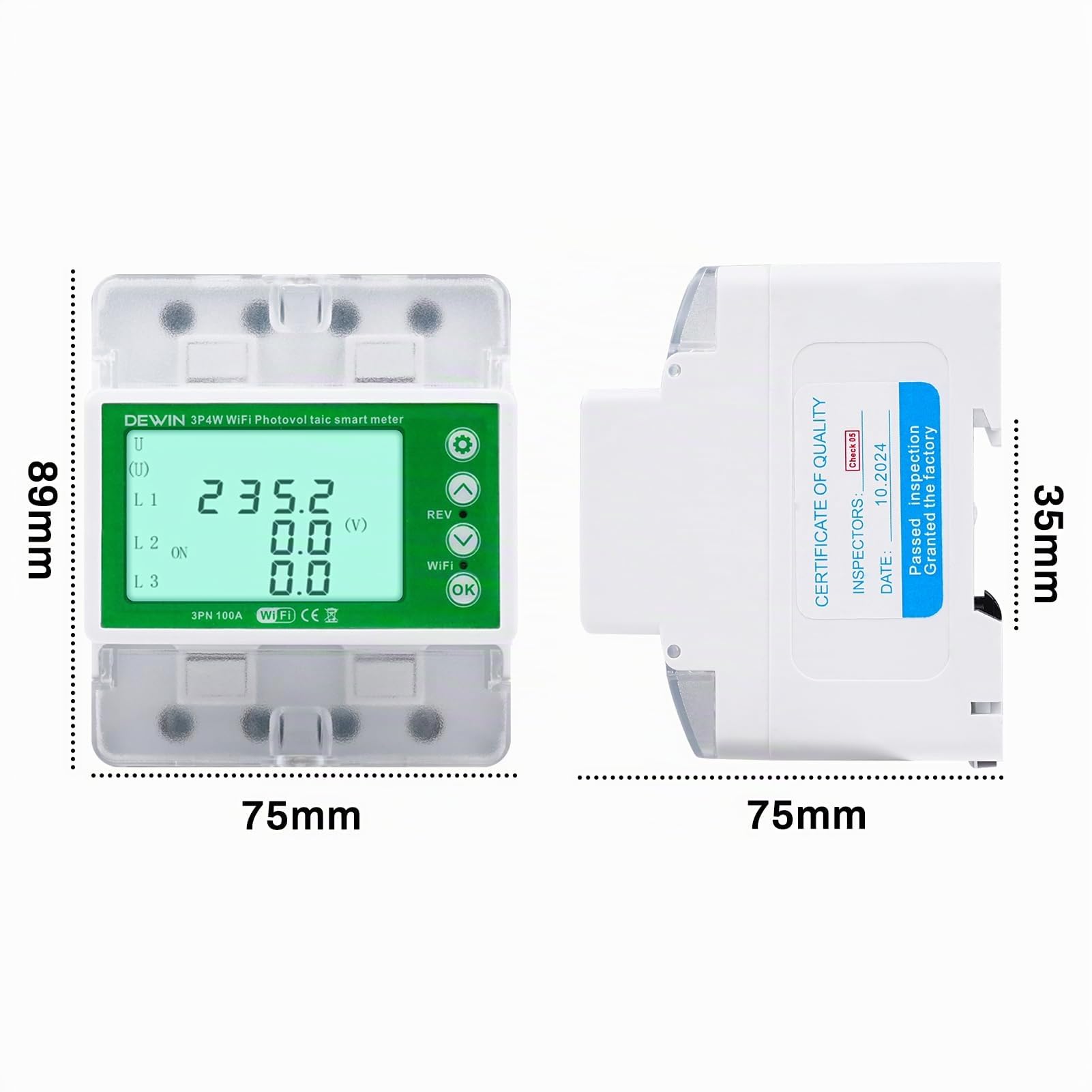 DEWIN Contatore Energia Elettrica Trifase WiFi,100A 380VAC Tuya Smart Misuratore Consumo Elettrico WiFi con Sbilanciamento di Tensione/Perdita di Fase e ECC. (con Manuali Italiani)