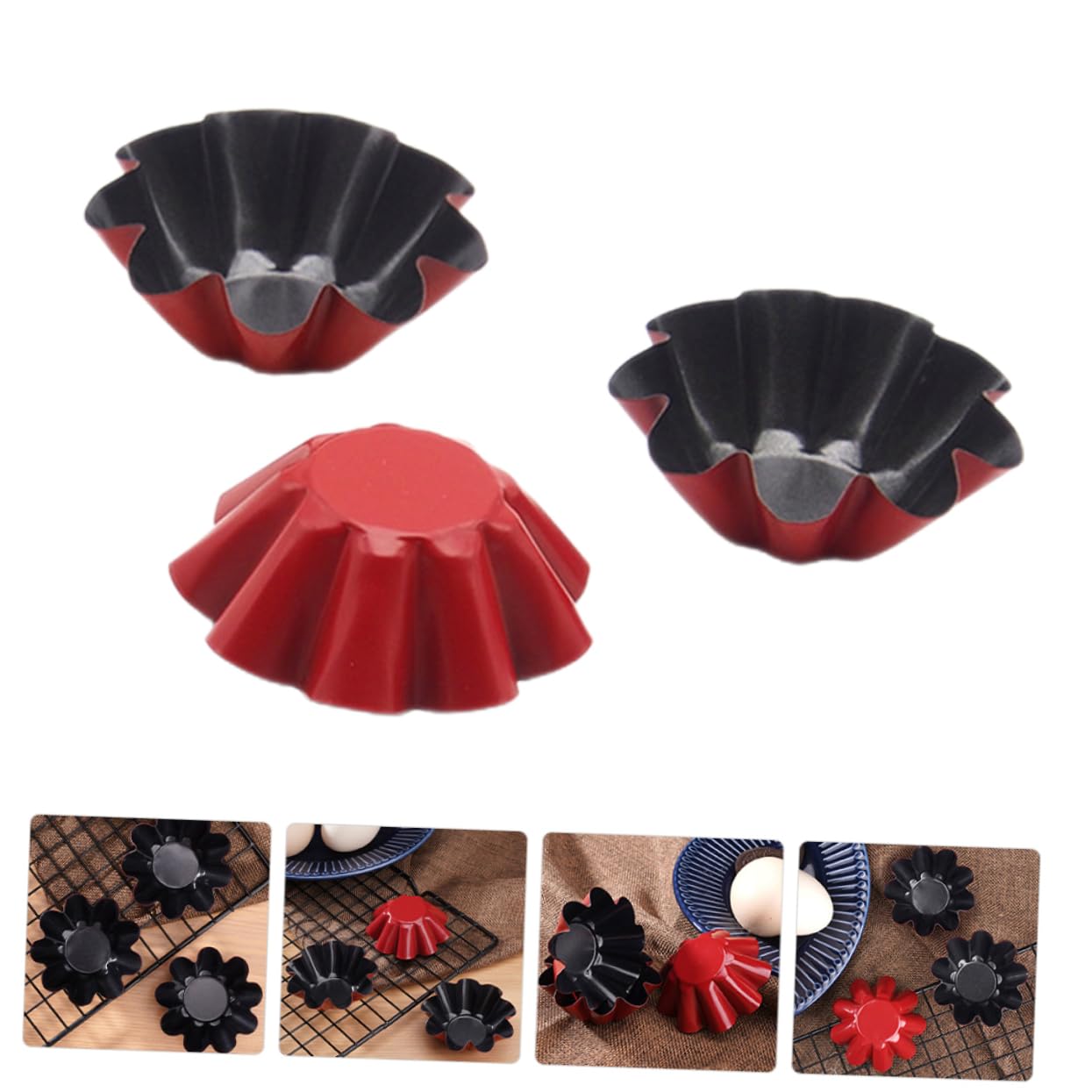 VINTORKY 3Pcs Multi Function Baking Mold Pudding Molds for Egg Tarts Muffins and Cookies High Carbon Steel Hotel and Bakery Use