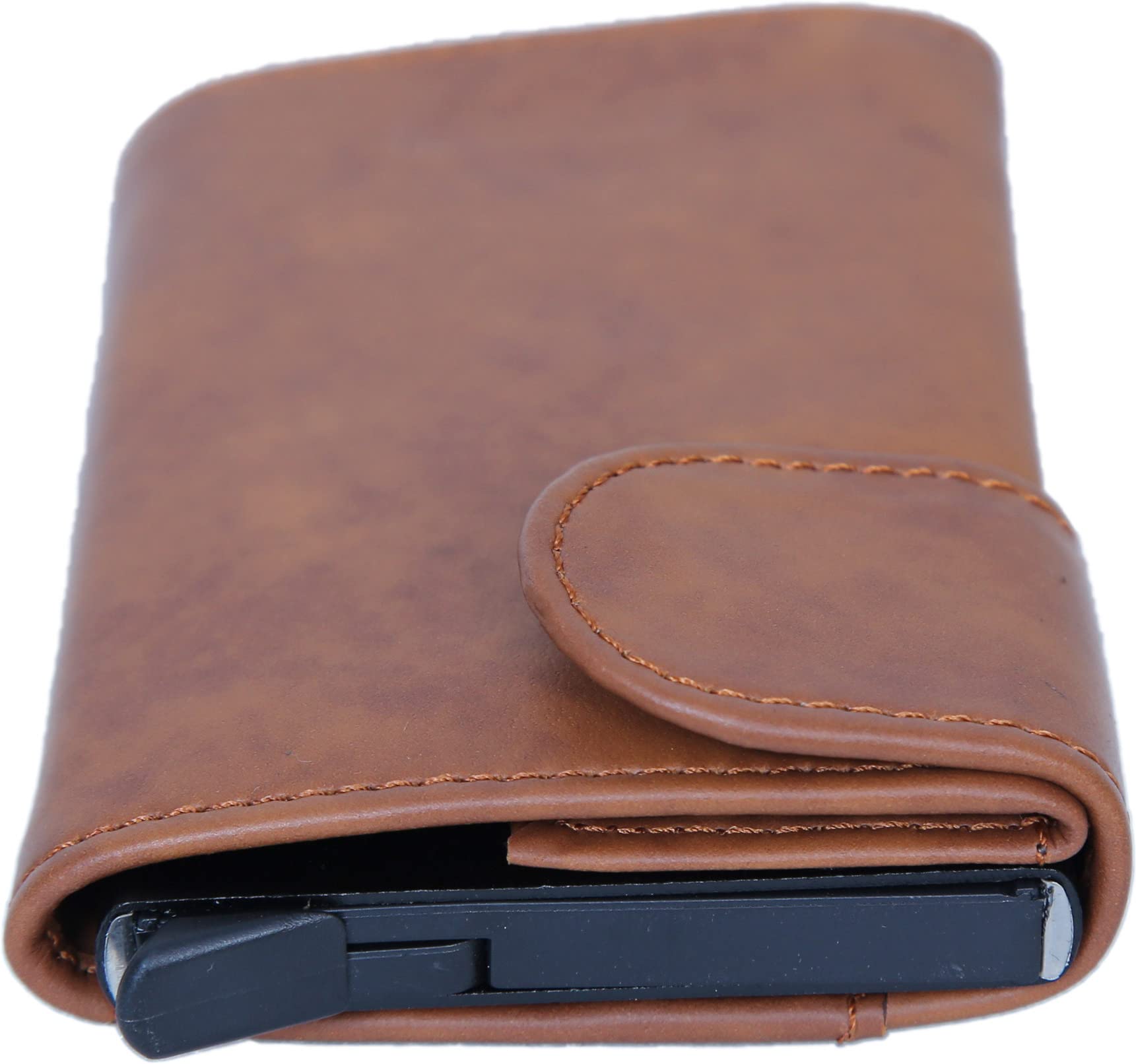Rexcuir Credit Card Holder RFID Blocking Vegan Leather with Currency Compartment Automatic Pop Up Wallet Slim Money Clip Wallet