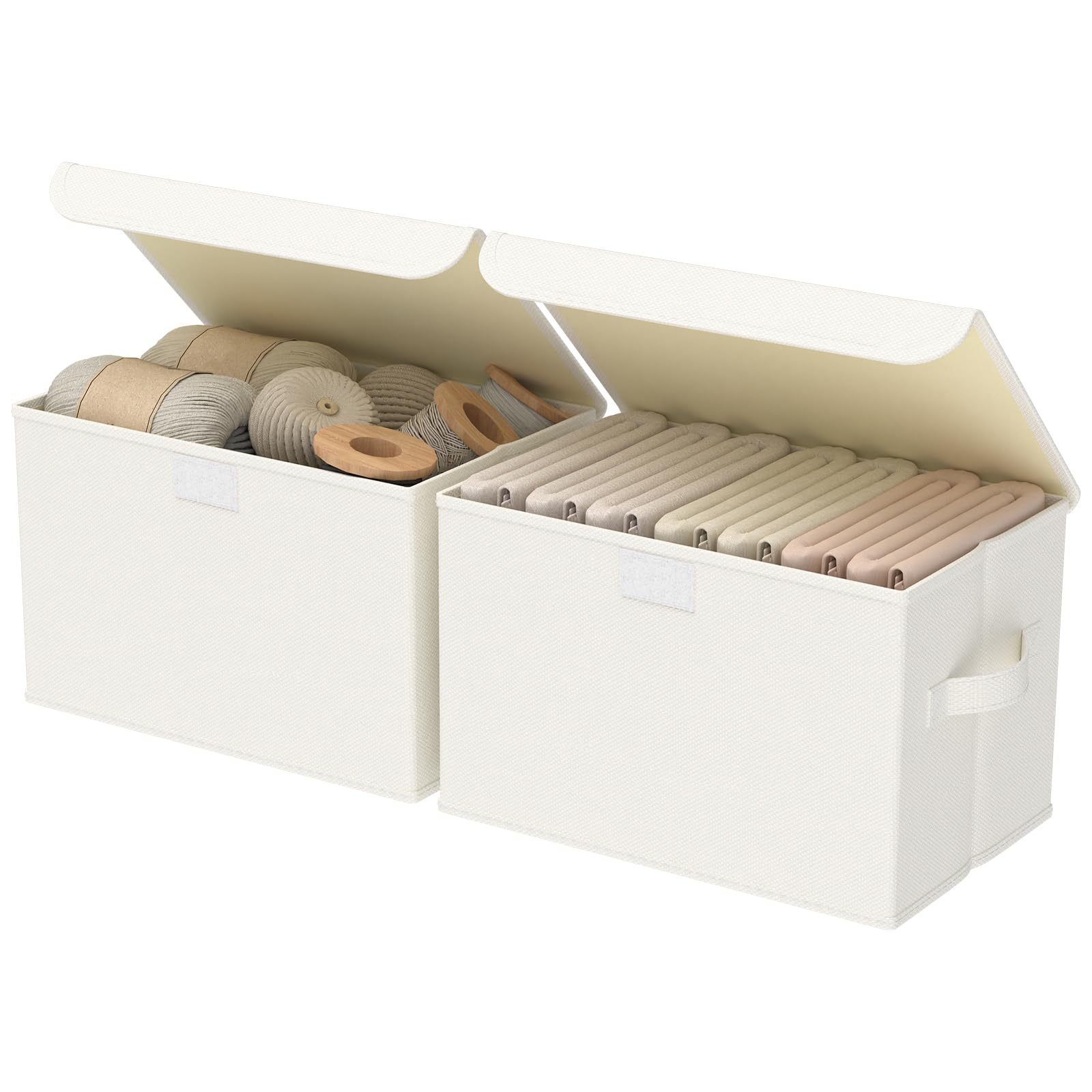 GUOHNHE Storage Bins with Lids for Organizing, Closet Boxes with 2 Carrying Handles and Sturdy Heavy Cardboard, Home Organizers Cubes, 2 Pack, Beige, 38 x 25 x 25 cm, XSNY12BEL-2