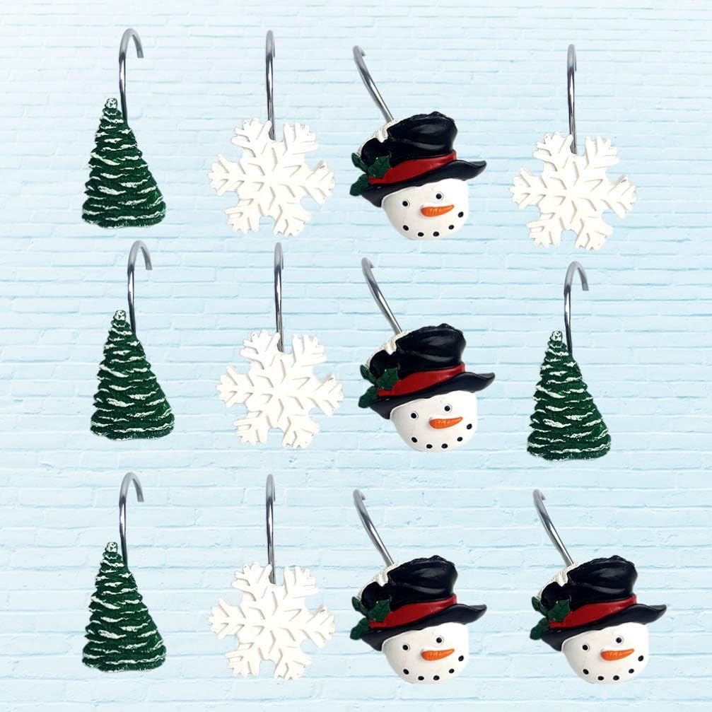 Christmas Shower Curtain Hooks 12Pcs Resin Snowman Shower Curtain Rings Winter Bathroom Christmas Party Decoration