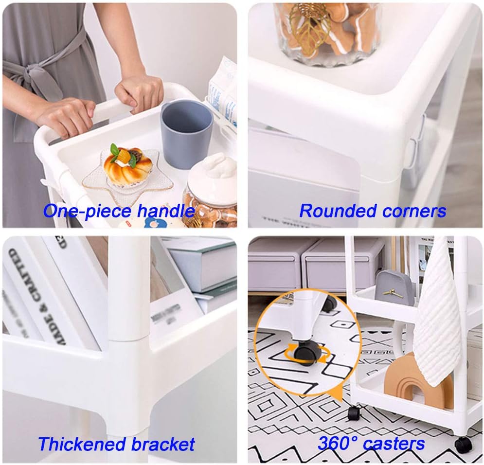Medical Trolley Cart Assembled Trolley Mobile Rack Laboratory Trolley 4-Layer ABS Multi-Function Trolley Beauty Salon Trolley Optional 2 Hanging Storage Boxes (White)