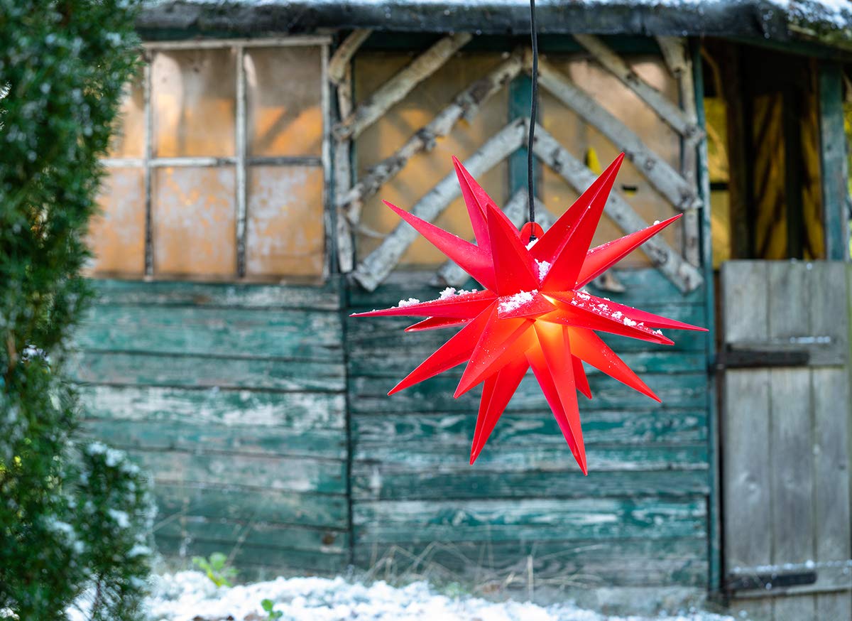 STEINFIGURENWELT GIEBEN 3D WEIHNACHTSSTERN Ø 40 cm 18 Zacken LEUCHTSTERN Außenstern Faltstern Adventsstern Wetterfest für außen und innen 4m Kabel Wetterfest von Dekowelt (Rot)
