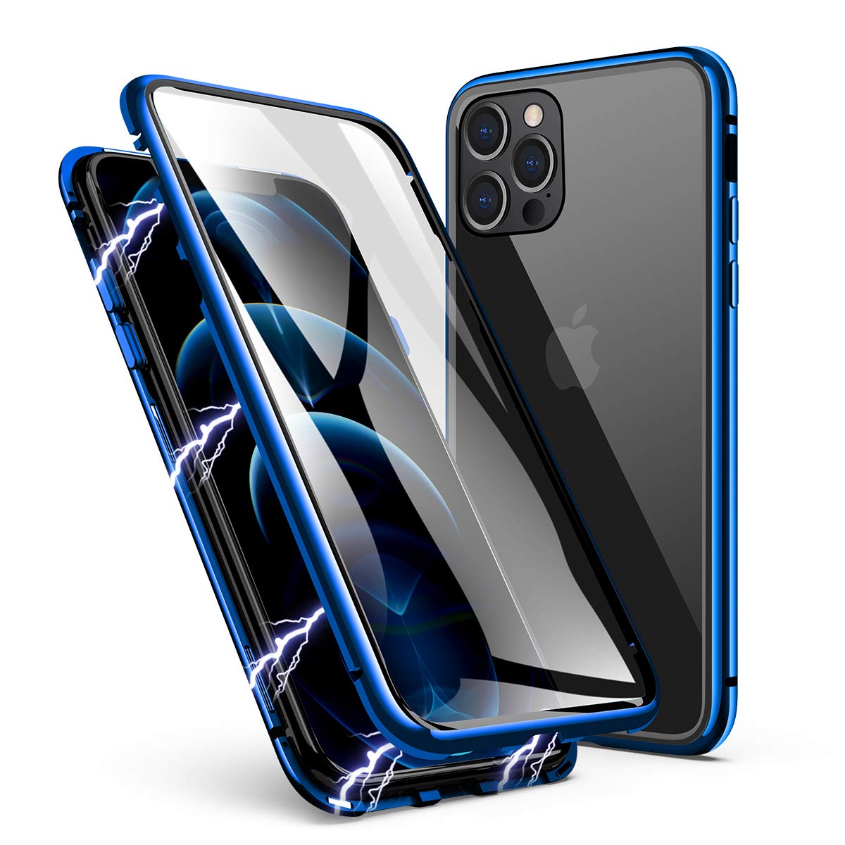 ZHIKE Case Compatible with iPhone 12 Mini Case, Magnetic Adsorption Case Front and Back Tempered Glass Full Screen Coverage One-Piece Design Flip Cover [Support Wireless Charging] (Blue)