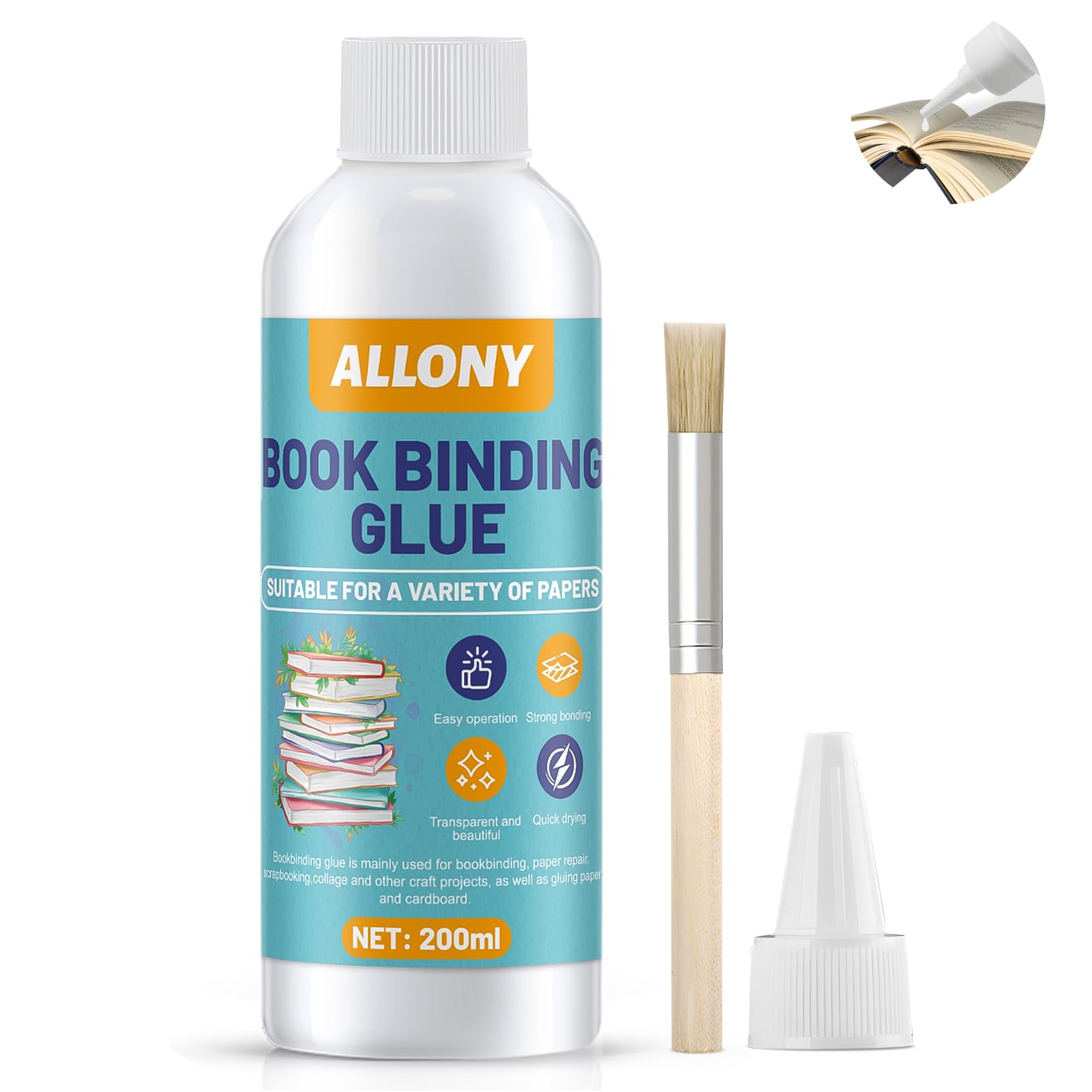 Allony 200ml Transparent Book Binding Glue, Professional Craft Glue for Book Repair, Scrapbooking, Crafting, Paper Art