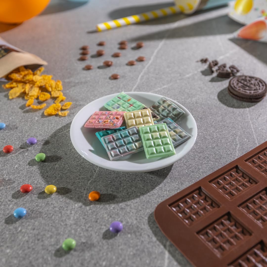 Pure Xocolate – Schokolade selber machen – Kreativset für 4 Kinder – inkl. 400g Schokolade, 6 bunte Toppings & Silikonform – Kindergeburtstag drinnen – DIY Set (Volle Größe, Mini-Tafel-Silikonform)