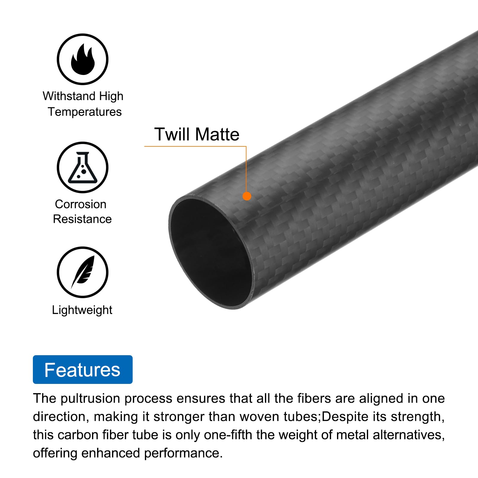 QUARKZMAN 2 Stück Kohlefaserrohr 28 x 30 x 500mm Matte Oberflächenstange 3K Roll Wrapped Reines Kohlefaser-Rundrohr für RC-Flugzeug Multicopter