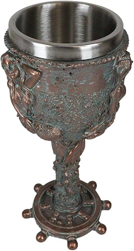 Miniatura 4 de Ebros Sirenas náuticas del mar Sirenas rústicas de sirena por Coral Reef con timón de barco Base de rueda Copa de vino Cáliz Bebida Sirenas