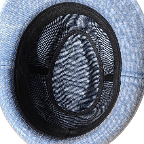 Withmoons Denim Bucket Hat Plain Stitch Washed Short Brim Packable Fedora Cap Dw6646 (Skyblue-M) #TOP4