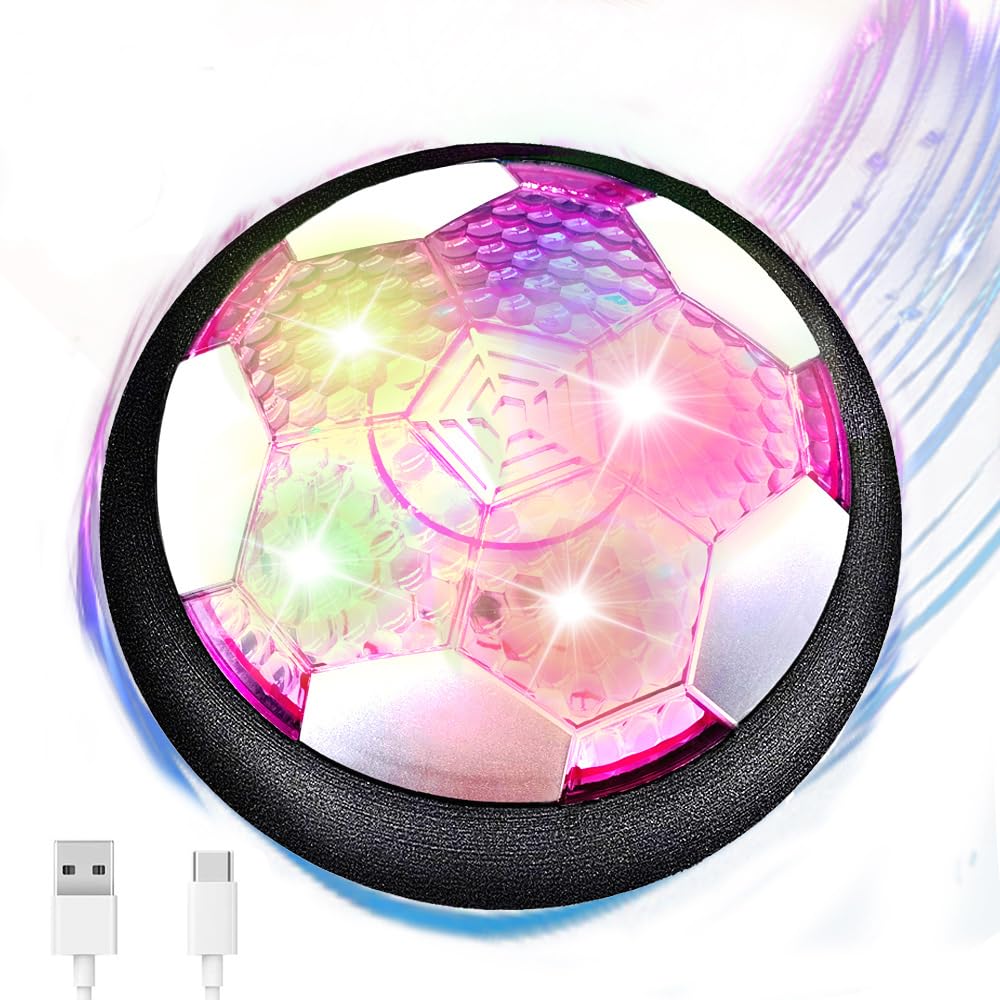 JRD&BS WINL Kids Toys Air Power Ball with LED Light for Family Activity 3-12 Old Girls Boys Rechargeable Soccer Ball Indoor Game Outdoor Sport for Christmas Birthday Gifts (Star Purple)
