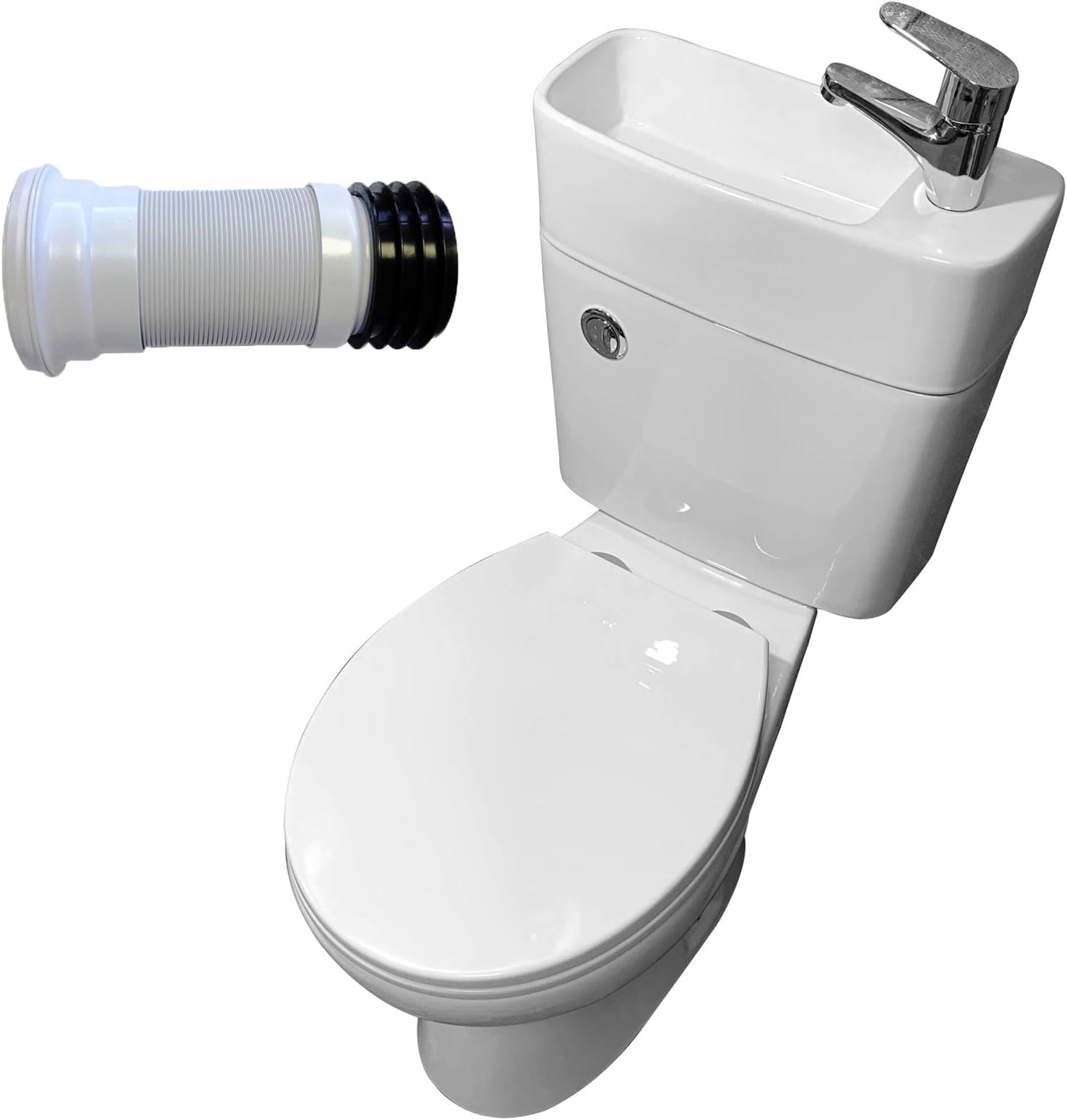 WestWood 2IN1 Combi Toilet Seat Set with Basin and Tap Sink All in One Cloakroom Bathroom Suite Unit Vanity TBS02 White