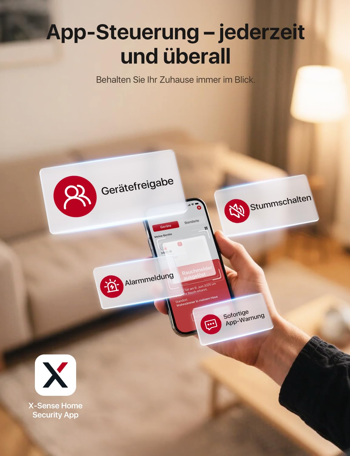 X-Sense Smart WLAN-Rauchmelder, Zertifiziert nach EN 14604, Nachtmodus, 10 Jahre Produktlebensdauer, austauschbare Batterie, App-Funktion, XS0E-iR, 1 Stück