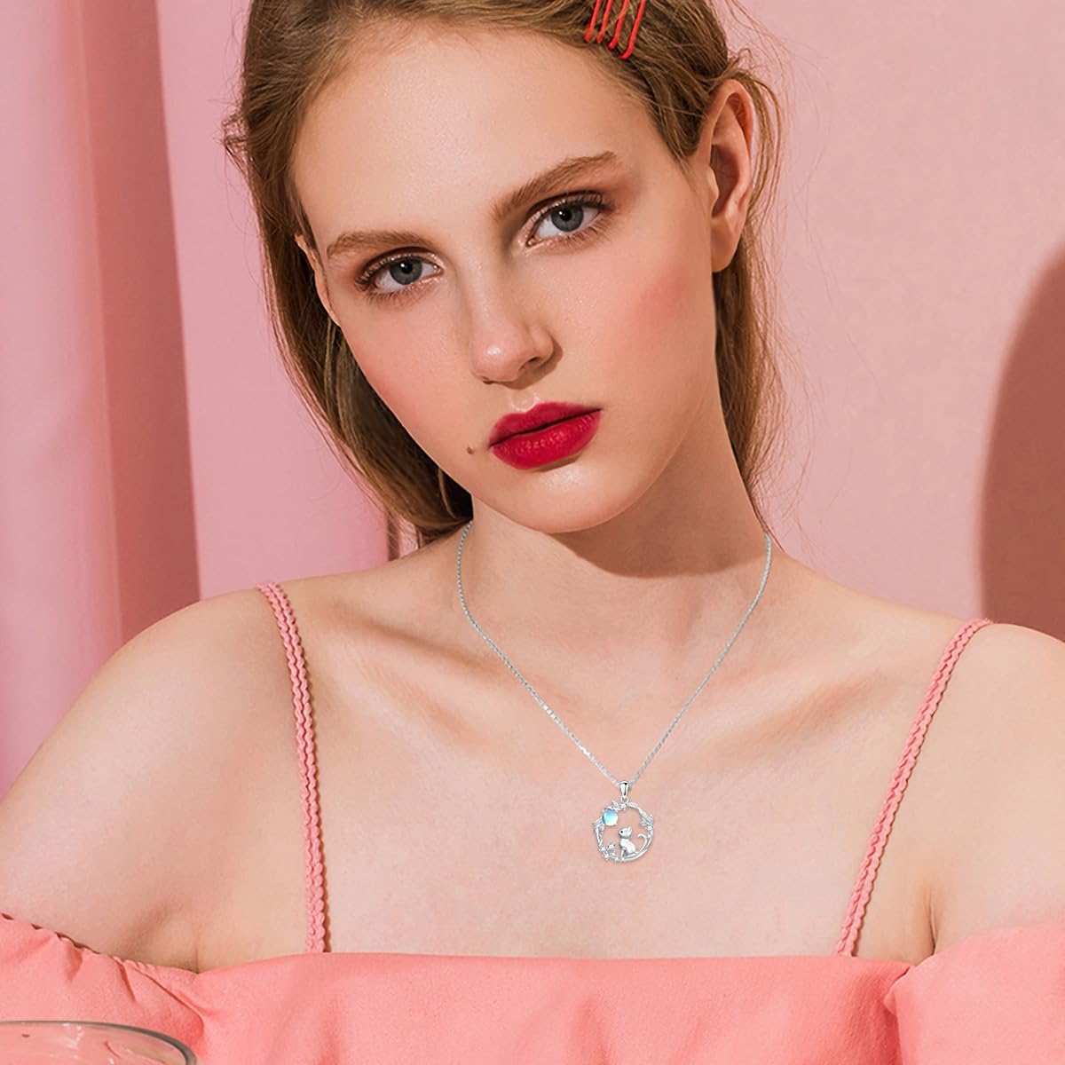 Moonstone Cat Necklace for Women 925 Sterling Silver Cat Moon Pendant Necklace Cute Animal Jewelry Gifts for Mom Daughter Girlfriend - Image 4
