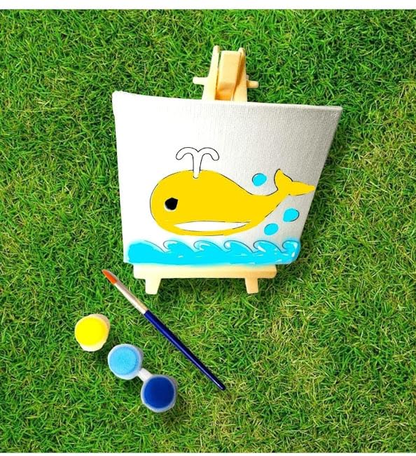 TERA 13 Return Gifts for Kids (1 pcs) DIY Samll Painting Kit with Three Colors One Brush for Art & Craft Combo Set Mini Canvas Painting Kit Easel Stand, Painting Canvas Board Random Design