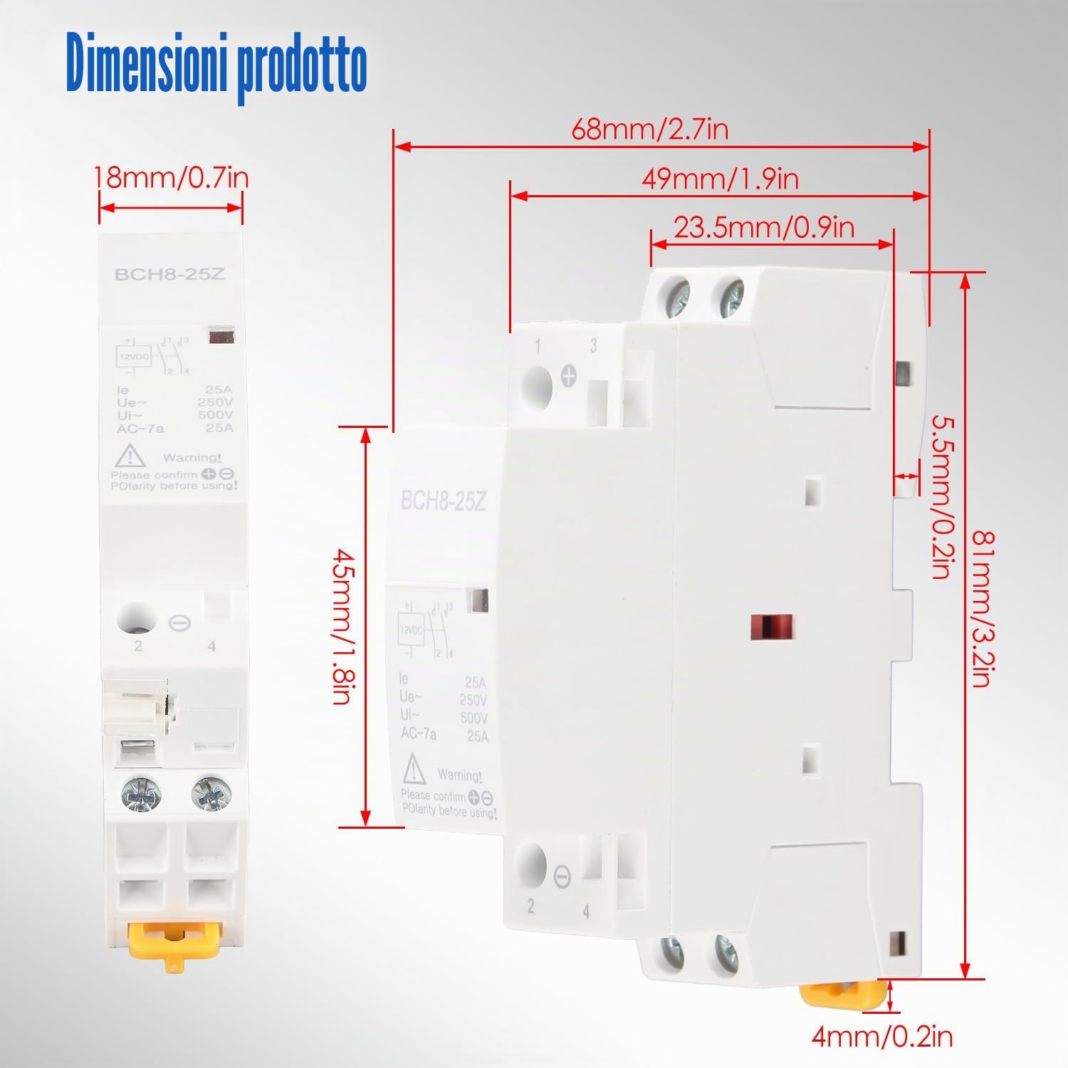 2 Pezzi Relè DC, BCH8-25 2NO 50/60HZ 25A Relè per Casa 12V/24V Tensione Bobina, Montaggio su Guida DIN, per Sistema di Controllo Intelligente di Circuito di Alimentazione (DC 12V)