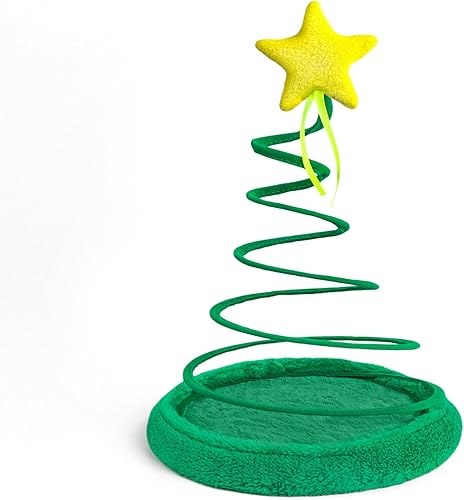 Miniatura 5 de PAWISE Juguete de árbol de Navidad para gatos con placa de resorte en espiral, juguete interactivo de peluche para gatos y gatitos de interior,