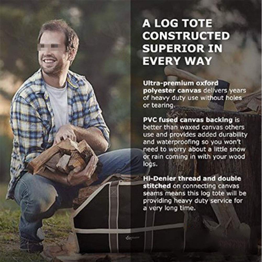 Borsa Porta Tronchi di Stoffa Oxford,Doppia Borsa in Legno Resistente,Accessori per Stufe per Camino,Supporto per Legna da Ardere Extra-Large con Manici per Custodia da Esterno,#1