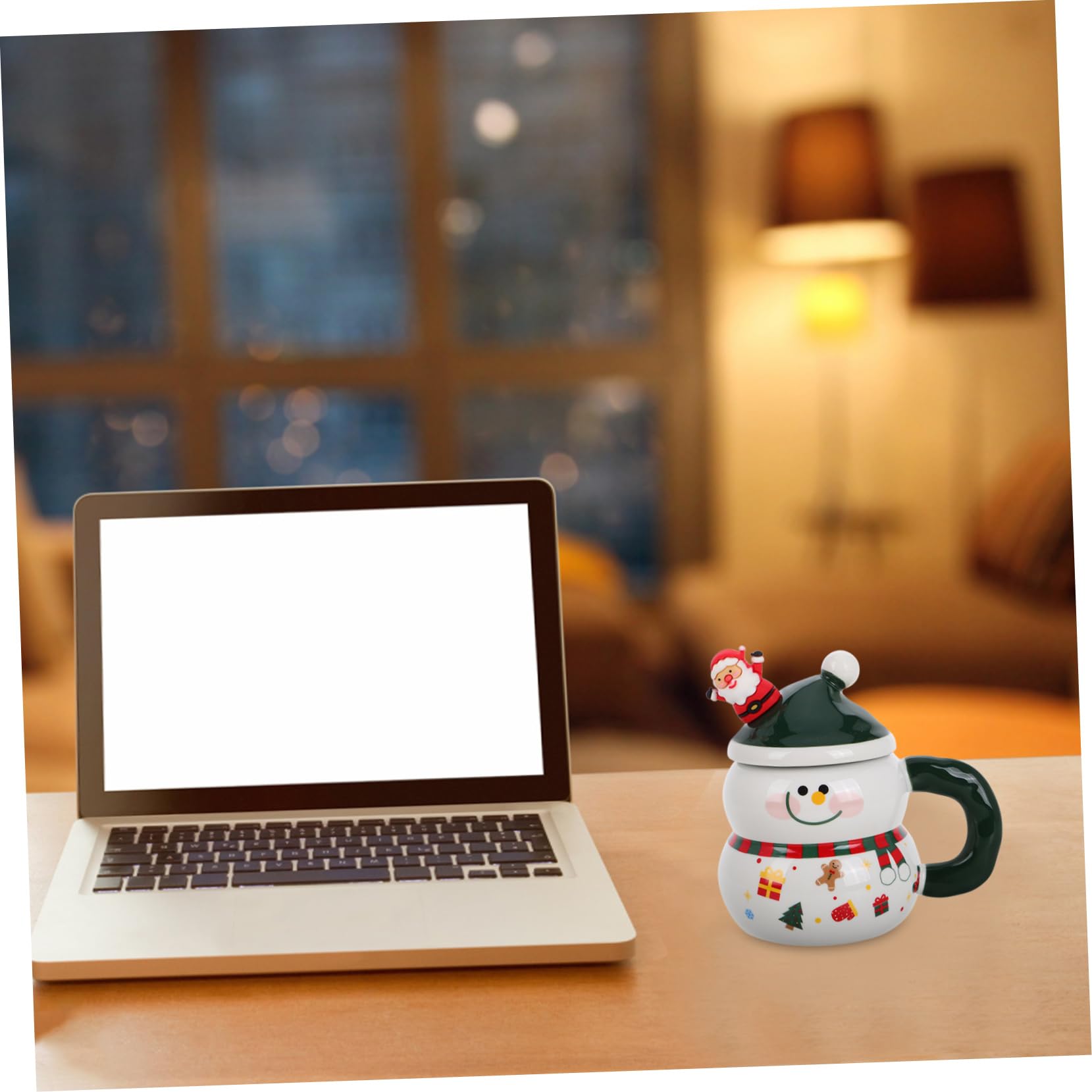 Taza De Muñeco Navidad Linda Taza De Invierno De Porcelana Con Tapa y Cuchara De Leche De Cerámica Rellenos Para Cestas Navideñas