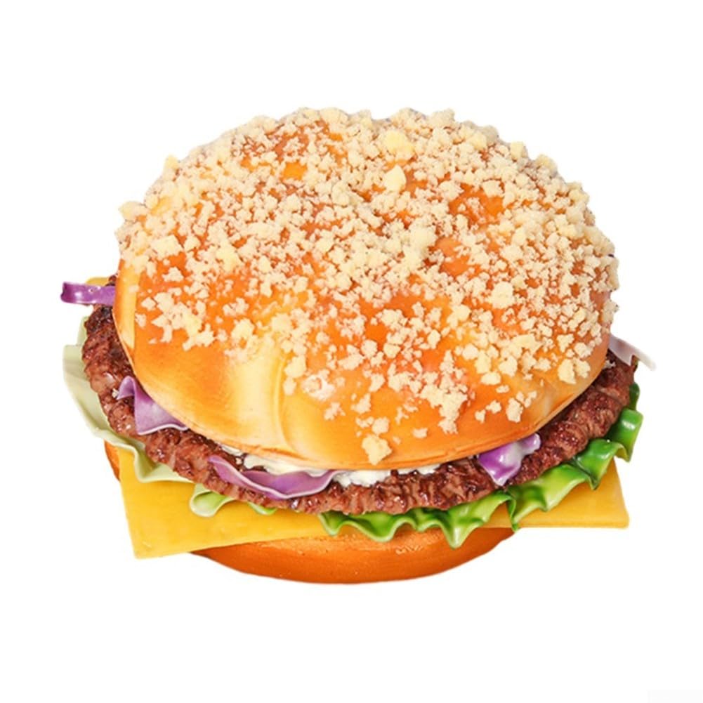 Realistic Fake Burger Model Display, Artificial Bread Food Prop Shop Bakery Market Stall Decoration and Role Play Toy, PU Simulation Hamburger 17cm(Cheese Beef)