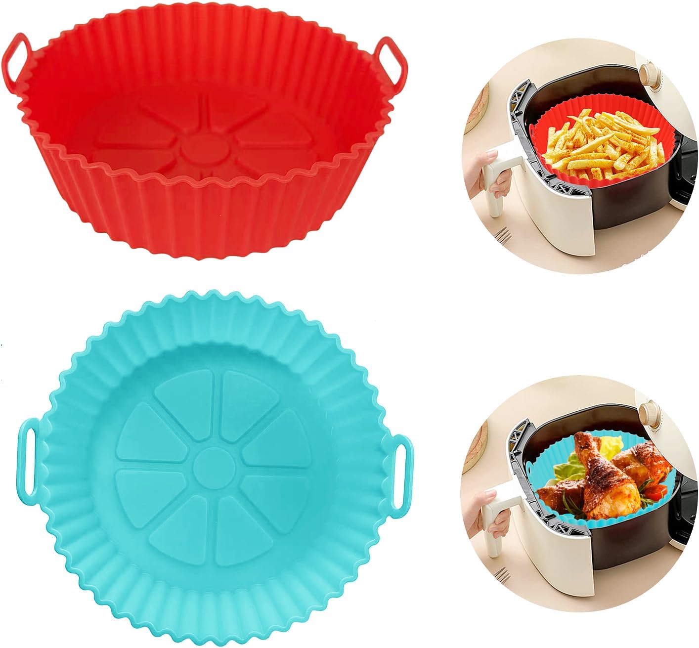 Air Fryer Liners Silicone, 8 Inch Air Fryer Basket, 2-Pack Reusable Air Fryer Liner, Food Grade Accessories, Replacement of Parchment Liners, No Need to Clean the Fryer(For 3 to 5QT)