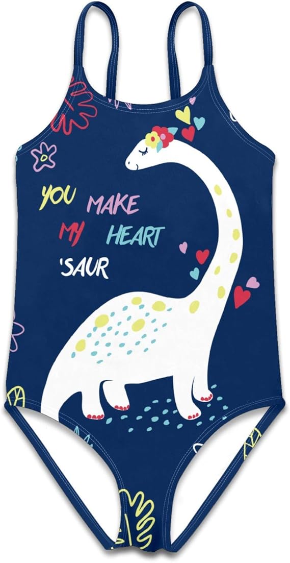 Girls Swimsuit Hand Drawn Dinosaur for Tshirt Swimwear Toddlers Kids