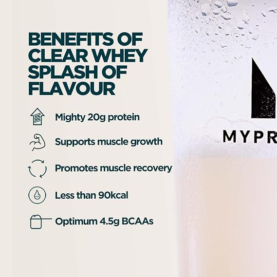 Myprotein Clear Whey Splash Protein Powder | 20g Protein Per Serving | Hydrolysed Whey Isolate | Low Calorie, Zero Sugar Clear Protein Drink | Refreshing Protein Juice (Raspberry & Lemon)
