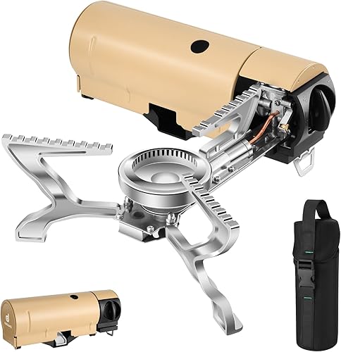 Odoland Estufa de camping portátil butano 1400 W estufa de gas plegable para viajes de viaje en interiores y exteriores, senderismo y picnic