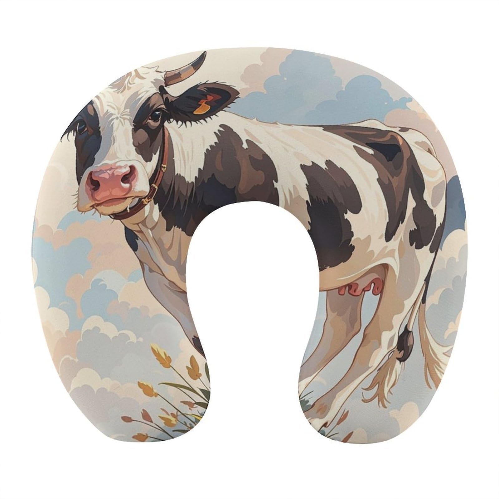 FekiLoot Dairy Cow Travel Pillow U Shaped Neck Pillow Comfortable Memory Foam Pillow Portable Soft Headrest Lightweight Neck and Head Support for Planes Trains Self-Driving Cars