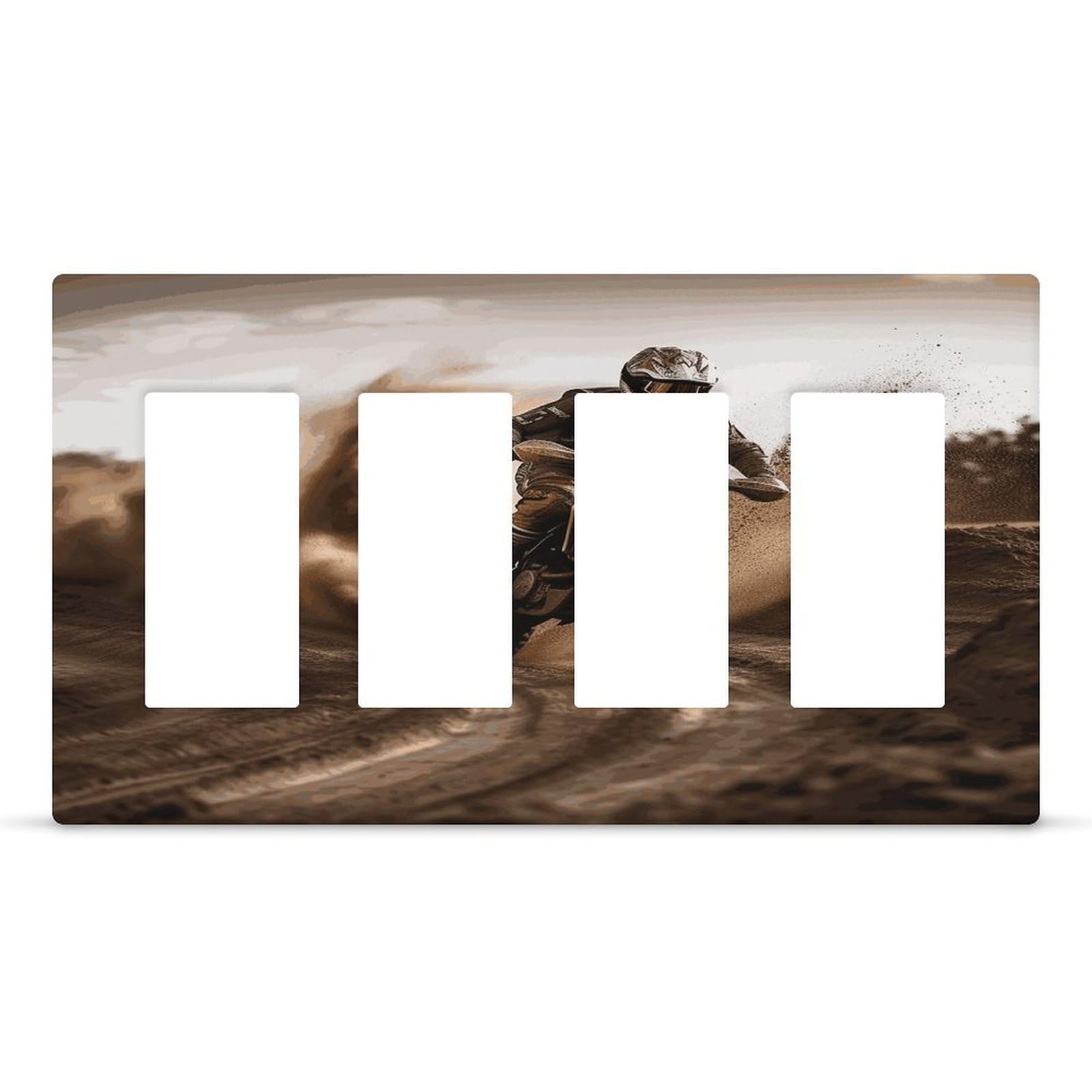 Motocross Wall Plate Cover Unbreakable Thermoplastic Faceplate Cover Receptacle Outlet Covers Rocker Light Switch Covers 4-Gang Hidden Screw Face Plate for House 8.3x 4.7