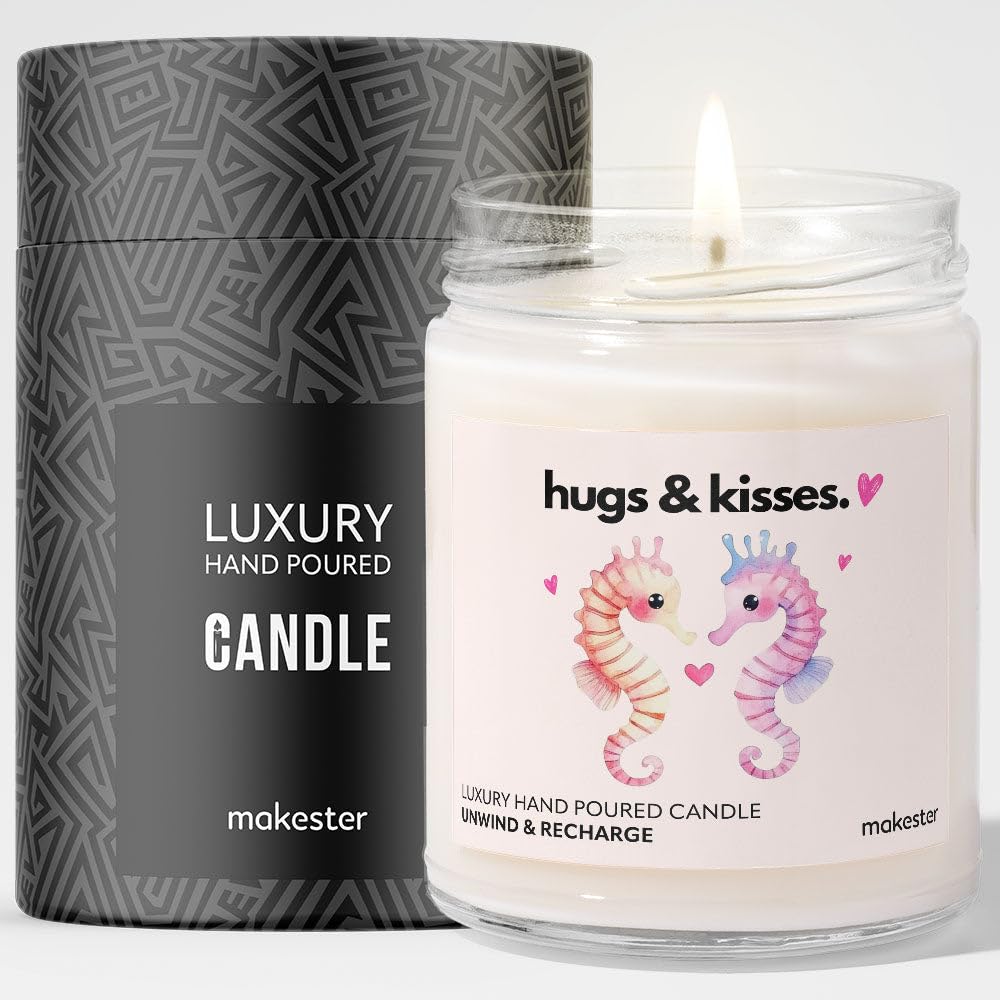 Seahorse Gifts - Luxury Soy Wax Candle - Vanilla, Jasmine, Sugared Almond - Makester, White