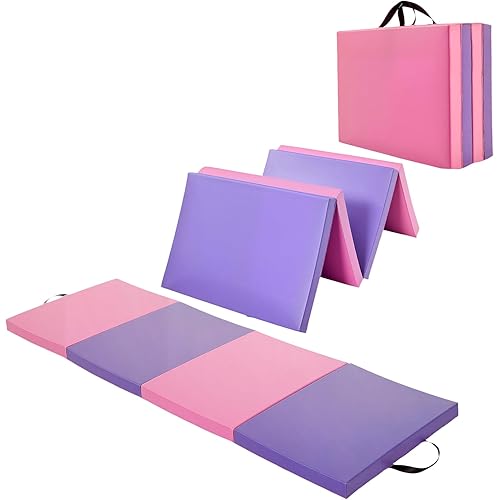 Folding Gymnastics Mat, 6x2 Ft(Four-fold) / 6.2x2.6 Ft(Five-fold)-Thick Portable Exercise and Tumbling Pad for Home Gym/Pilates/Aerobics and Martial Arts Training
