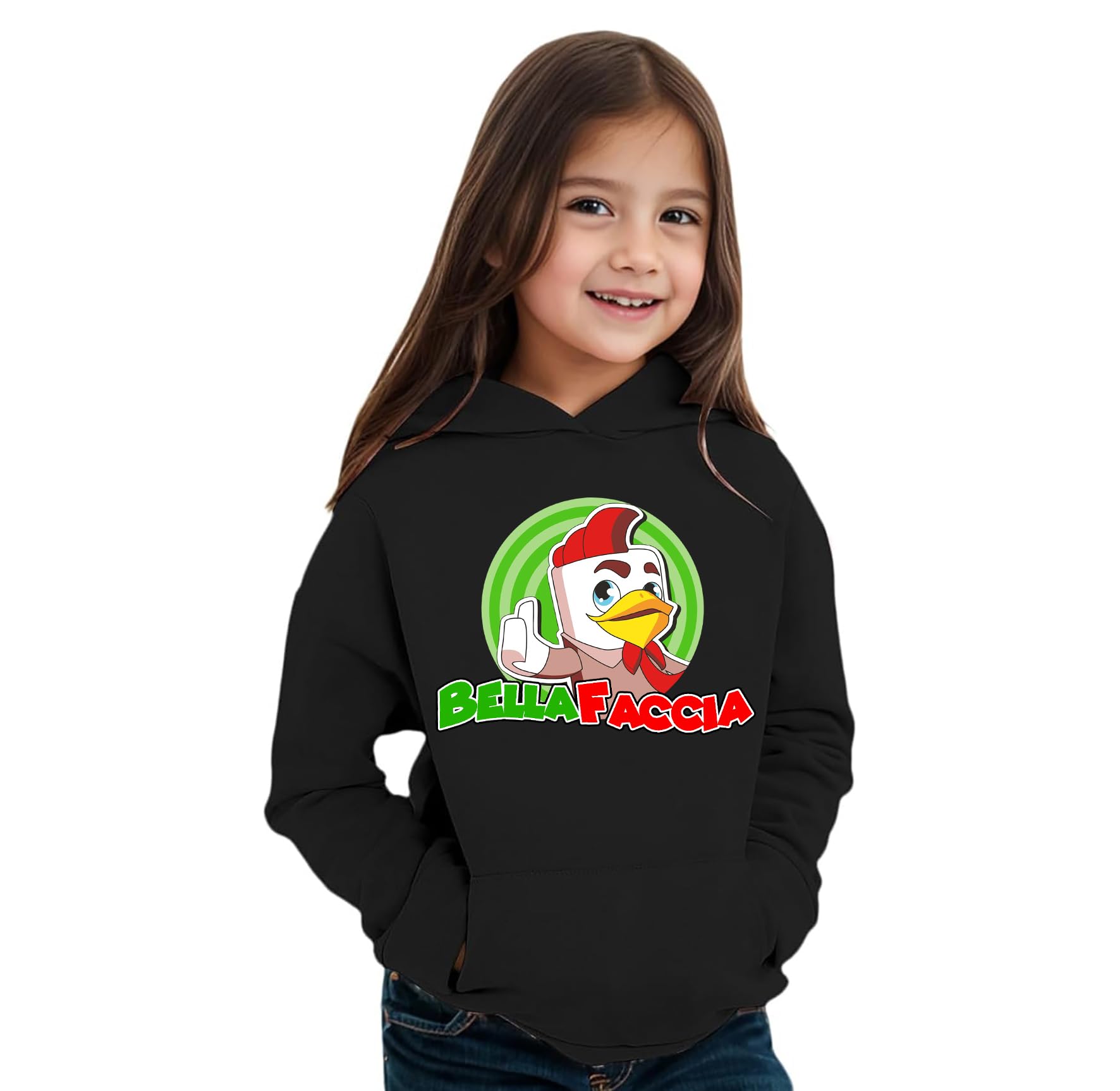 novità 2024. Felpa BELLAFACCIA v3 Youtuber Bella Faccia con Cappuccio Bambino Bambina Unisex Bianca o Nera
